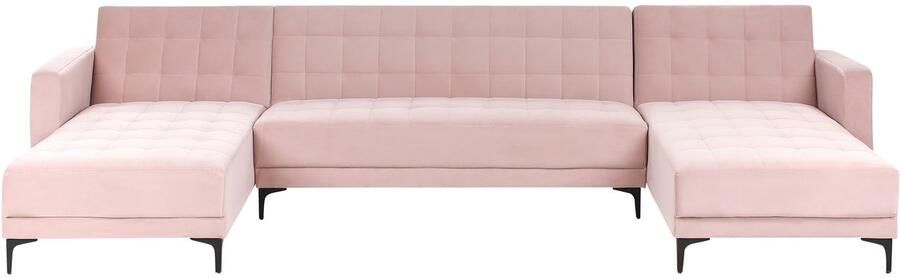 Beliani Modulaire U-vormige slaapbank ABERDEEN Fluweel Pastelroze 5-zitter