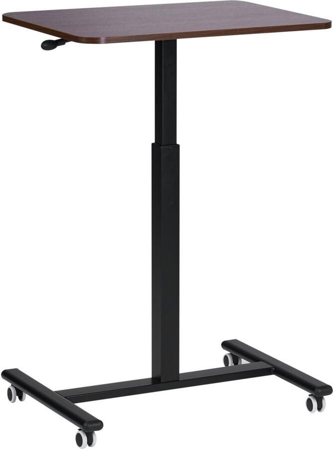 Beliani Handmatig verstelbare laptopstandaard ACADEMIA Donkerbruin 65 cm 48 cm met wielen
