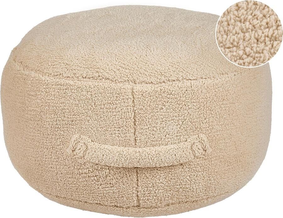 Beliani Poef ADLANA Bouclé Beige 50 cm 50 cm 30 cm
