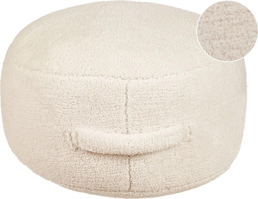 Beliani Poef ADLANA Bouclé Lichtbeige 50 cm 50 cm 30 cm