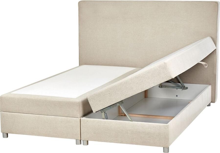 Beliani Boxspring met opbergruimte Stof MINISTER 160 x 200 cm Lichtbeige