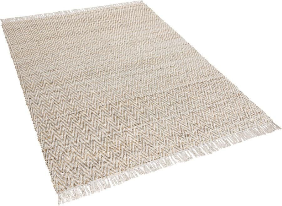 Beliani AFRIN Laagpolig vloerkleed Lichtbeige 140 x 200 cm Katoen - Foto 2