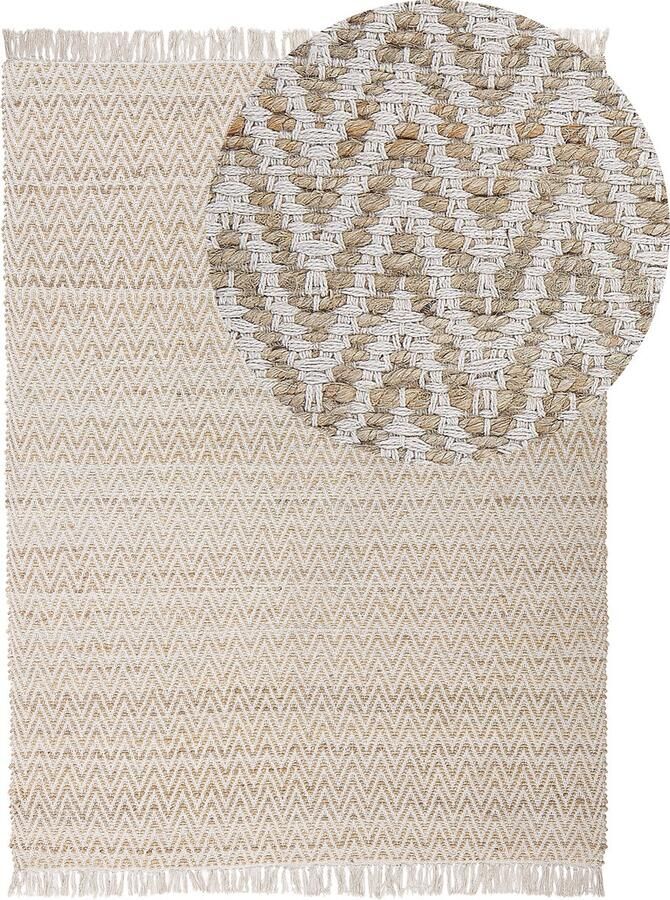 Beliani AFRIN Laagpolig vloerkleed Lichtbeige 140 x 200 cm Katoen