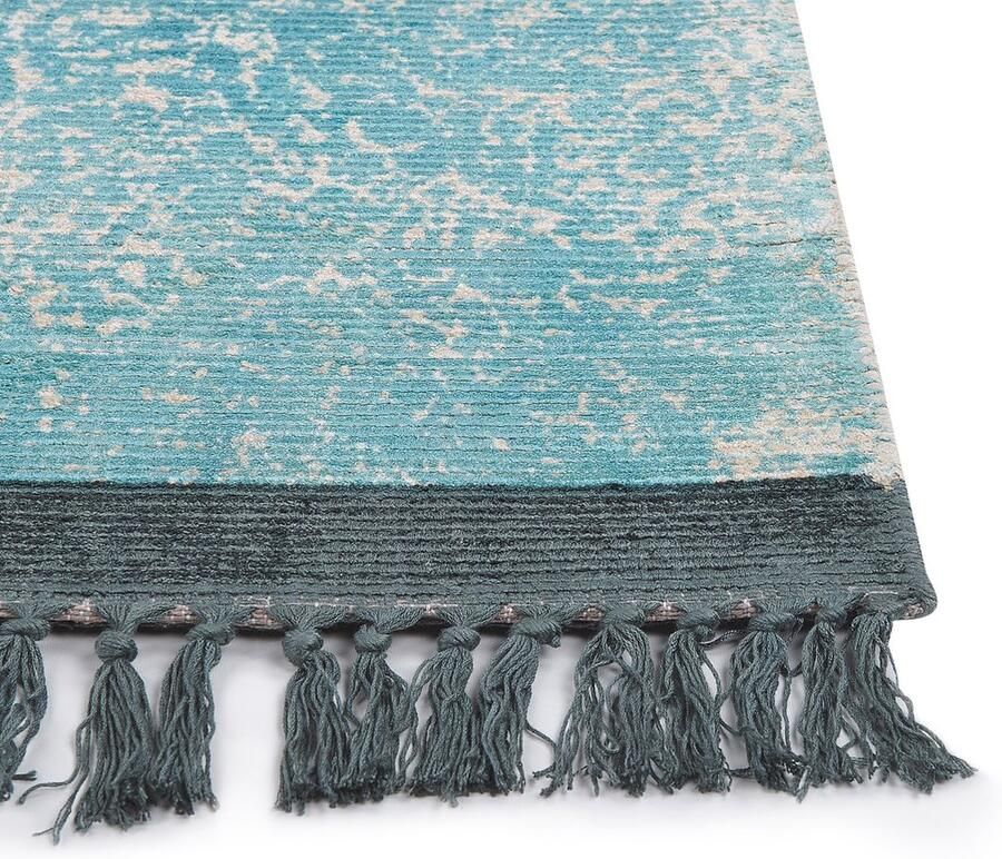 Beliani Vloerkleed viscose blauw beige 140 x 200 cm AKARSU