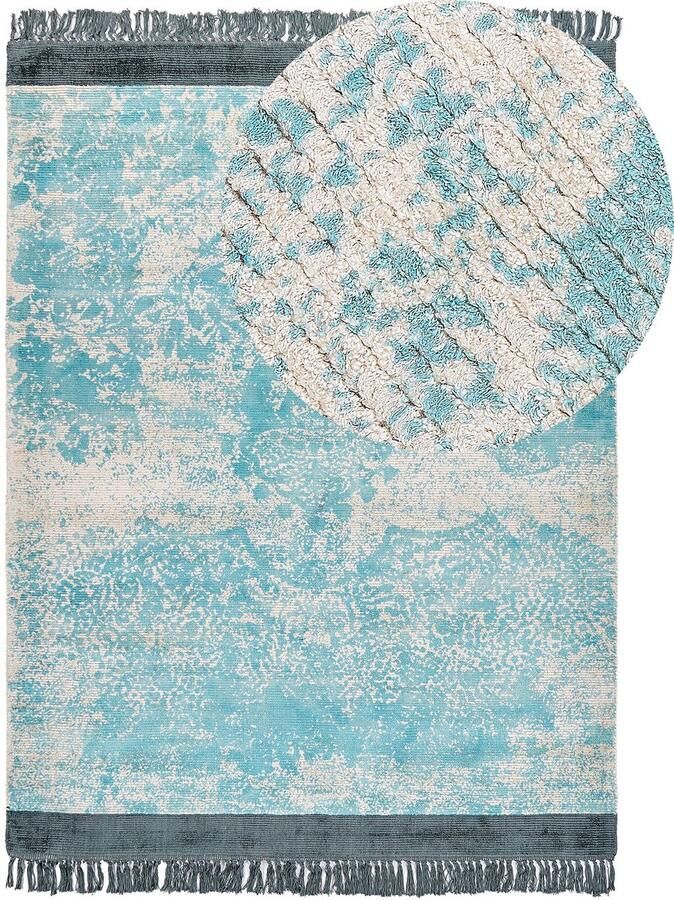 Beliani Vloerkleed viscose blauw beige 160 x 230 cm AKARSU - Foto 2