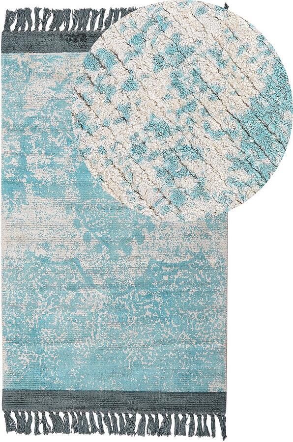 Beliani Vloerkleed viscose blauw beige 80 x 150 cm AKARSU