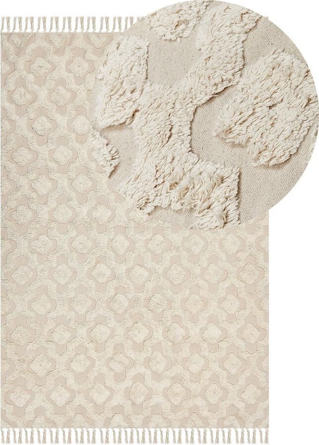 Beliani AKSARAY Laagpolig vloerkleed Lichtbeige 140 x 200 cm Katoen - Foto 2
