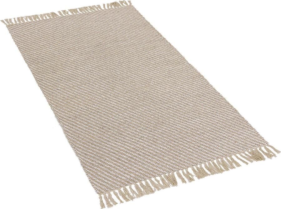 Beliani ALADAG Laagpolig vloerkleed Lichtbeige 80 x 150 cm Katoen - Foto 1