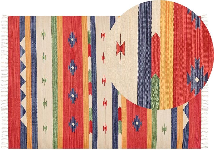 Beliani Vloerkleed ALAPARS Multicolor 140 x 200 cm Katoen Kelim