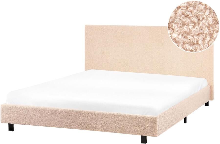 Beliani ALBI Tweepersoonsbed Beige 140 x 200 cm Bouclé