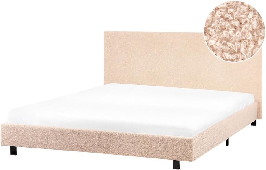 Beliani ALBI Tweepersoonsbed Beige 160 x 200 cm Bouclé