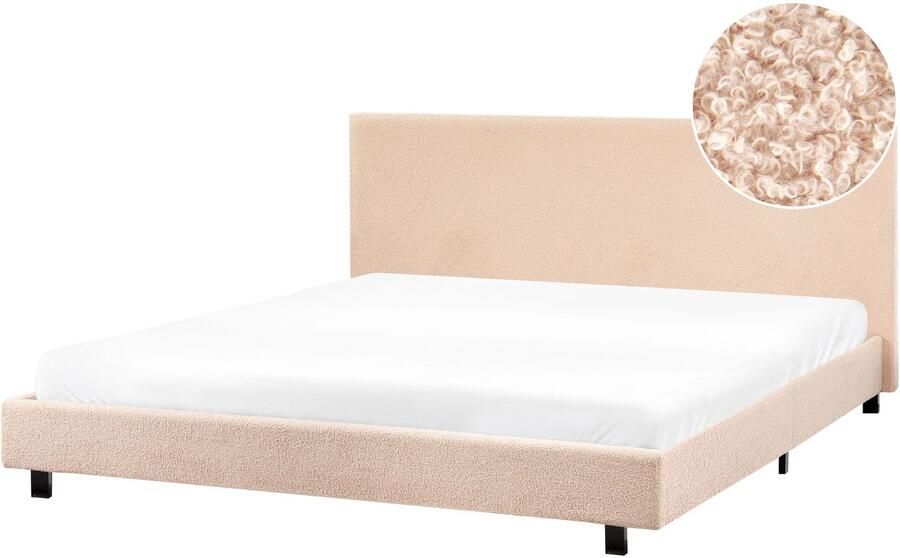 Beliani ALBI Tweepersoonsbed Beige 180 x 200 cm Bouclé