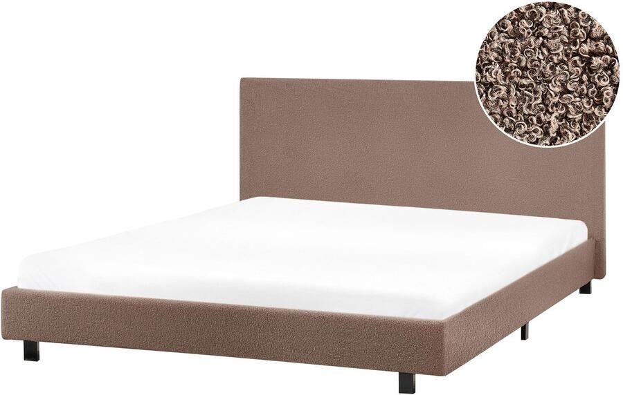 Beliani ALBI Tweepersoonsbed Bruin 140 x 200 cm Bouclé