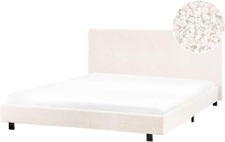 Beliani ALBI Tweepersoonsbed Off-white 160 x 200 cm Bouclé