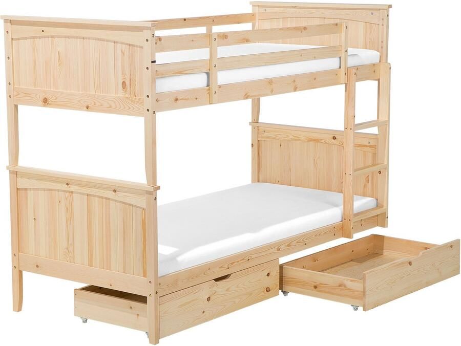 Beliani -ALBON-Stapelbed opbergruimte-Lichthout-90 x 200 cm-Dennenhout