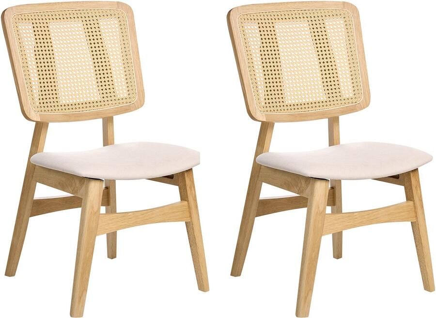 Beliani ALCOVA Eetkamerstoel set van 2 Lichtbruin Rubberhout Polyester