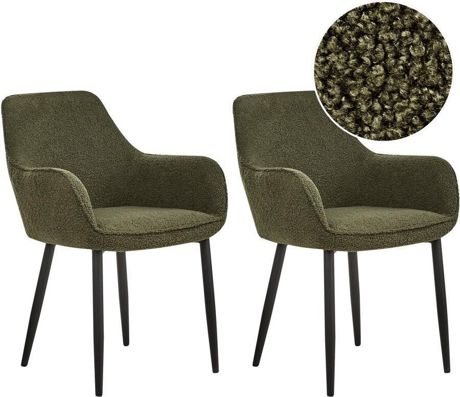 Beliani ALDEN Eetkamerstoel set van 2 Donkergroen BouclÃ©