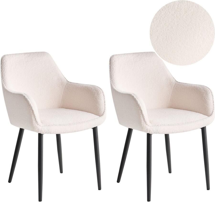 Beliani Set van 2 eetkamerstoelen ALDEN Bouclé Wit - Foto 2