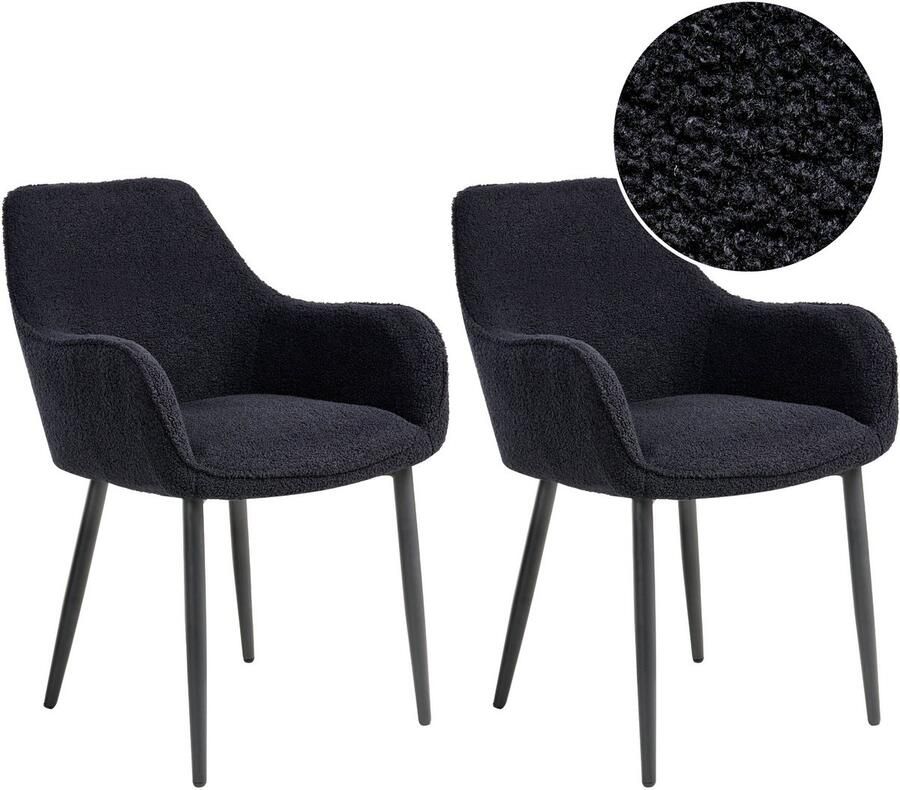 Beliani ALDEN Eetkamerstoel set van 2 Zwart Bouclé