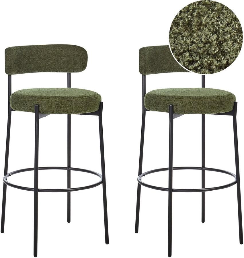 Beliani ALLISON Barkruk set van 2 Donkergroen Bouclé