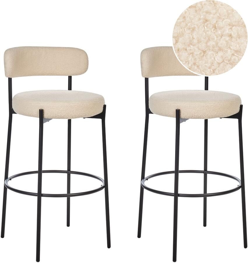 Beliani ALLISON Barkruk set van 2 Lichtbeige Bouclé