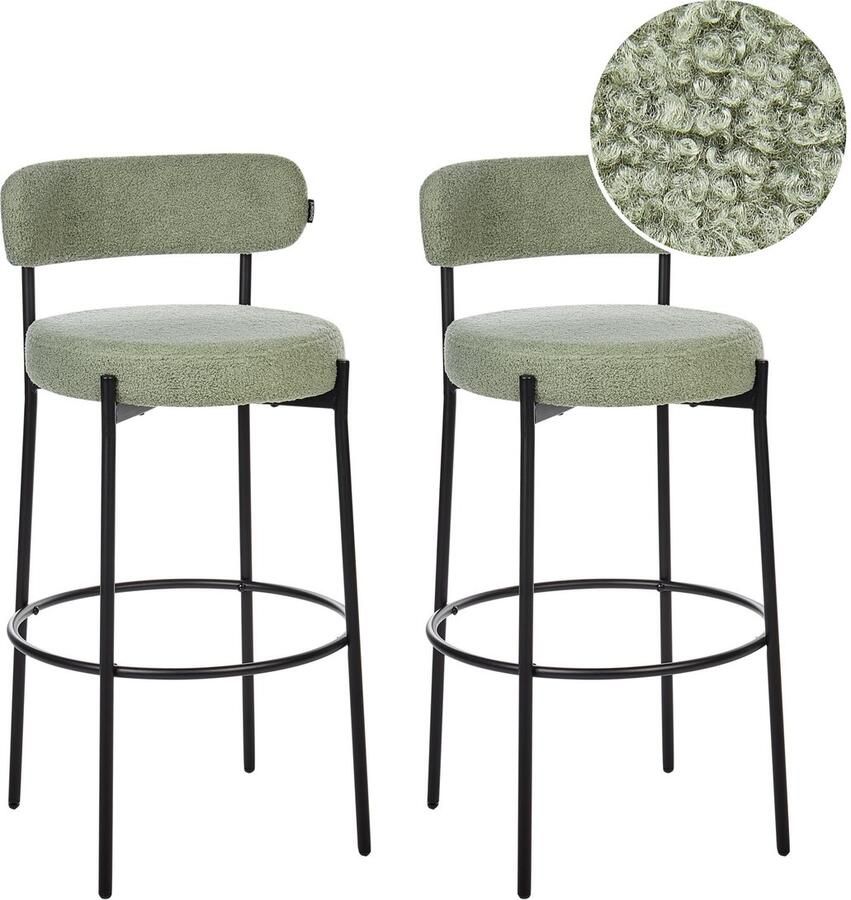 Beliani ALLISON Barkruk set van 2 Lichtgroen Bouclé