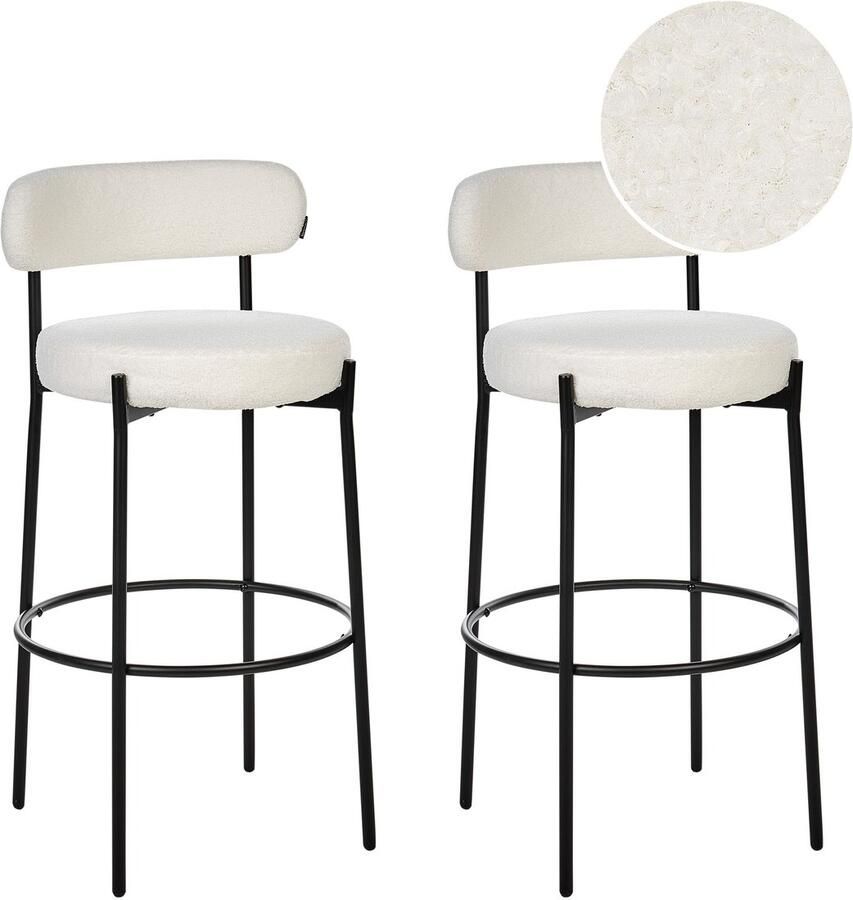 Beliani ALLISON Barkruk set van 2 Wit Bouclé