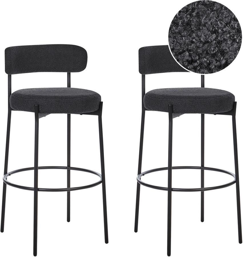 Beliani ALLISON Barkruk set van 2 Zwart Bouclé