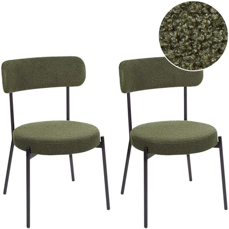 Beliani Set van 2 eetkamerstoelen ALLISON Bouclé Donkergroen