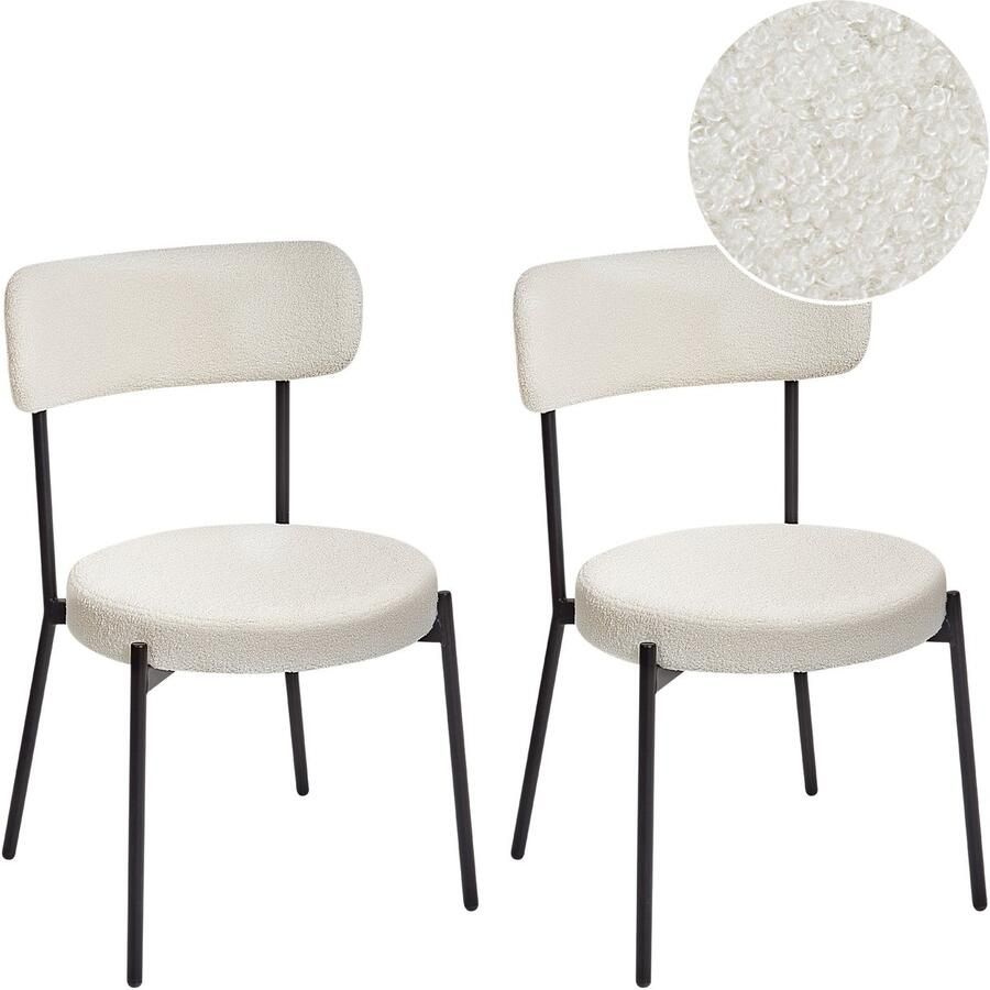 Beliani Set van 2 eetkamerstoelen ALLISON Bouclé Wit