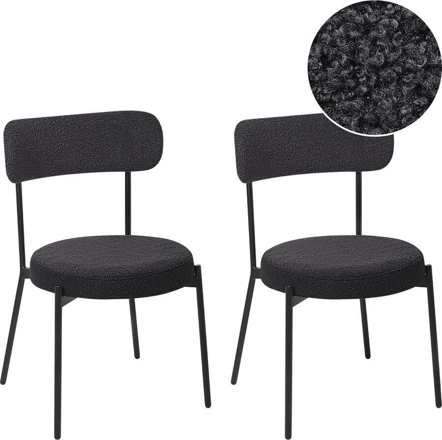Beliani Set van 2 eetkamerstoelen ALLISON Bouclé Zwart