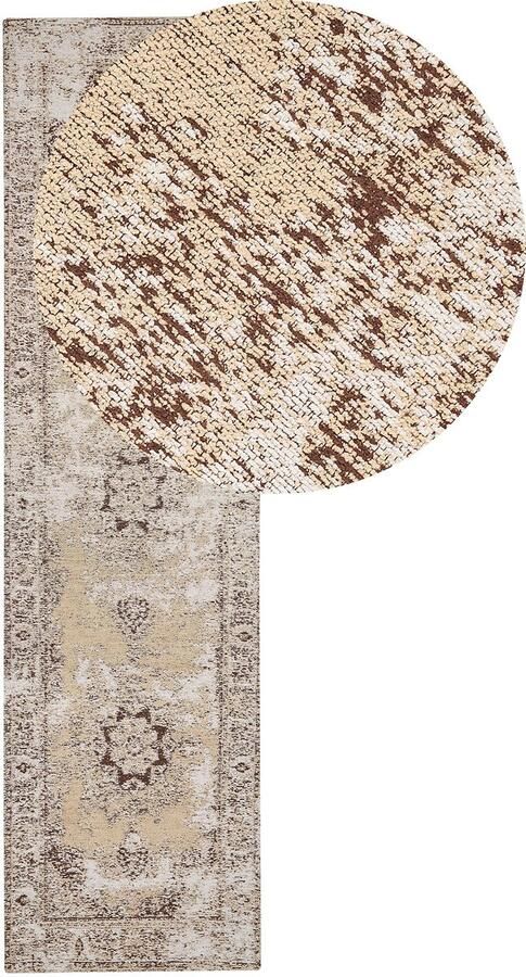 Beliani ALMUS Laagpolig vloerkleed Lichtbeige 80 x 300 cm Katoen