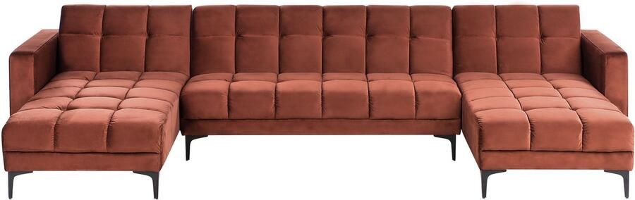 Beliani Modulaire U-vormige slaapbank ALNES Fluweel Lichtrood 5-zitter