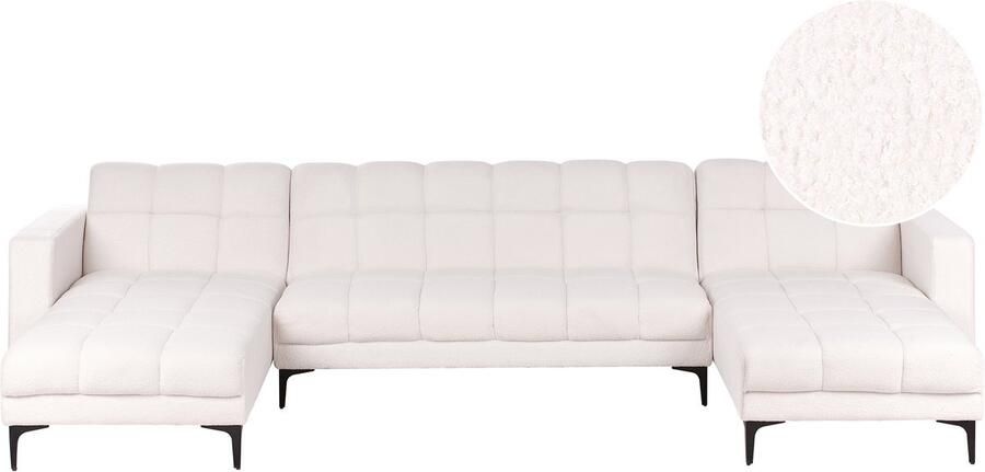Beliani Modulaire U-vormige slaapbank ALNES Bouclé Wit 5-zitter