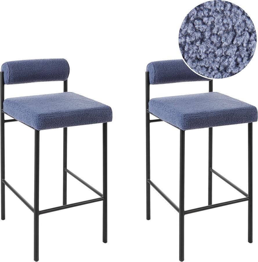 Beliani Set van 2 barstoelen AMAYA Bouclé Donkerblauw