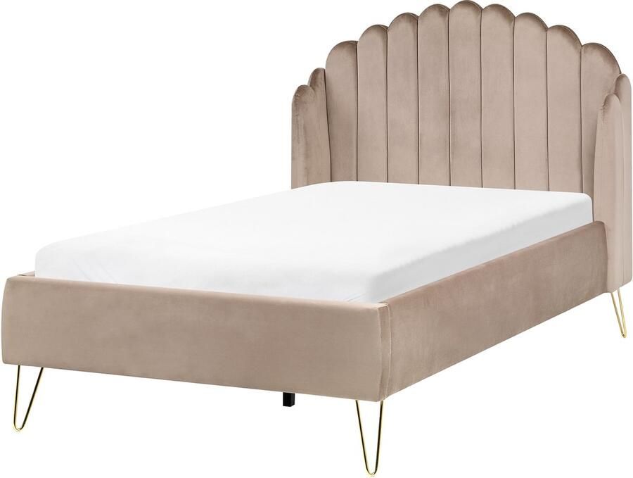 Beliani AMBILLOU Bed Taupe 120 x 200 cm Fluweel