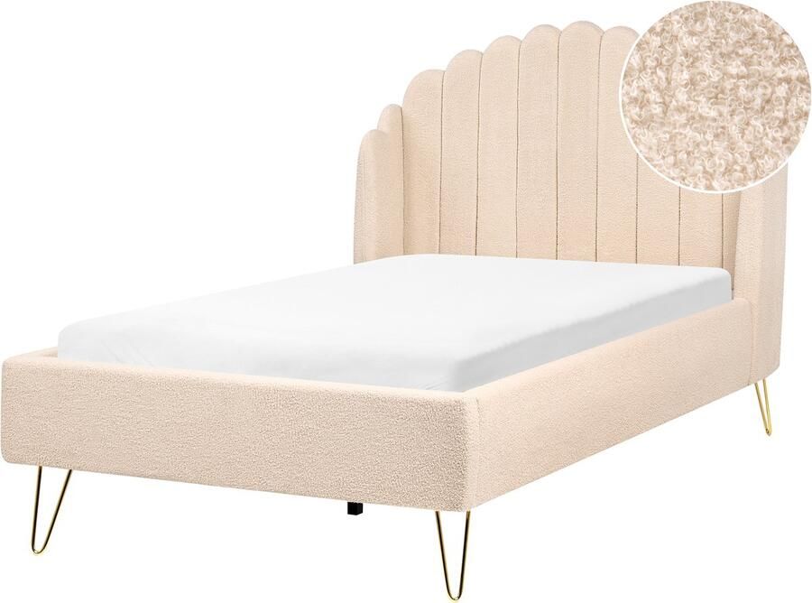 Beliani AMBILLOU Tweepersoonsbed Beige 120 x 200 cm Bouclé