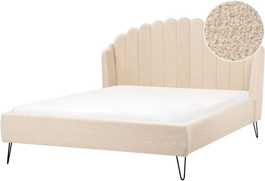 Beliani AMBILLOU Tweepersoonsbed Beige 140 x 200 cm Bouclé