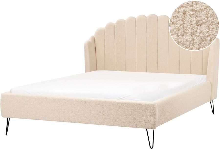 Beliani AMBILLOU Tweepersoonsbed Beige 160 x 200 cm Bouclé