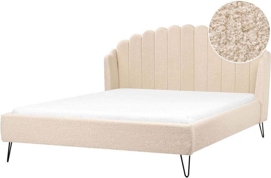 Beliani AMBILLOU Tweepersoonsbed Beige 180 x 200 cm Bouclé