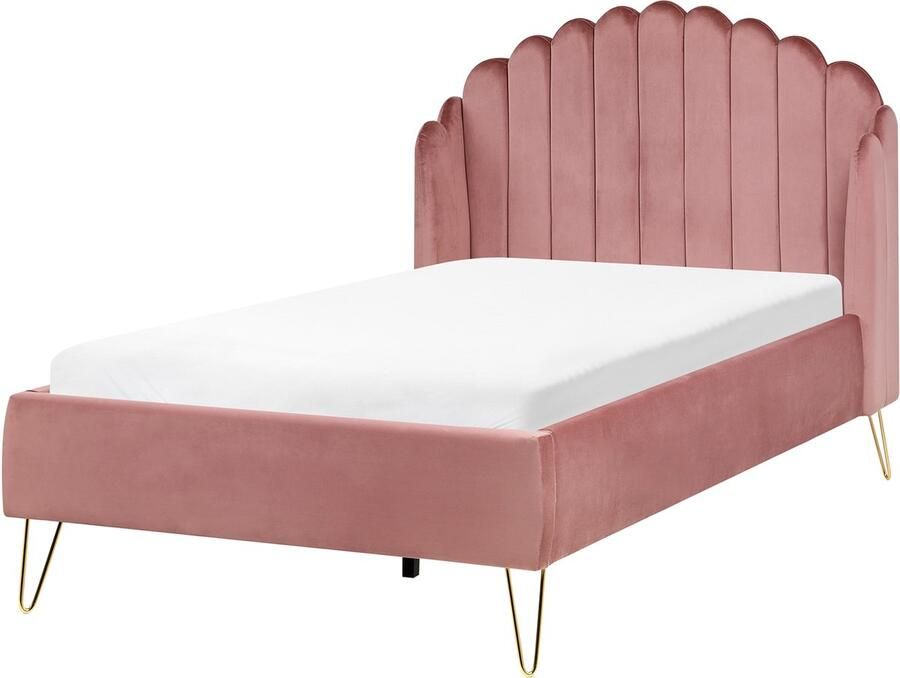 Beliani AMBILLOU Tweepersoonsbed Roze 120 x 200 cm Fluweel