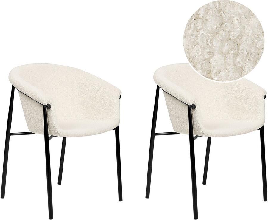 Beliani Set van 2 eetkamerstoelen AMES Bouclé Gebroken wit