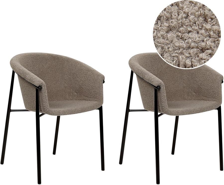 Beliani Set van 2 eetkamerstoelen AMES Bouclé Taupe