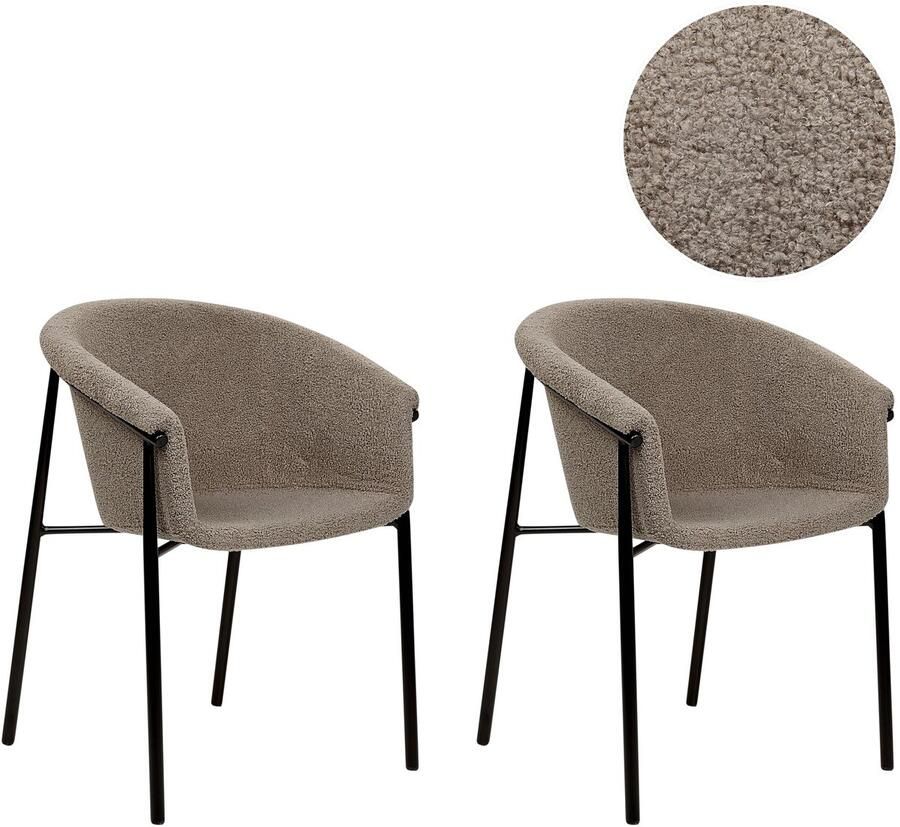 Beliani Set van 2 eetkamerstoelen AMES Bouclé Taupe - Foto 2