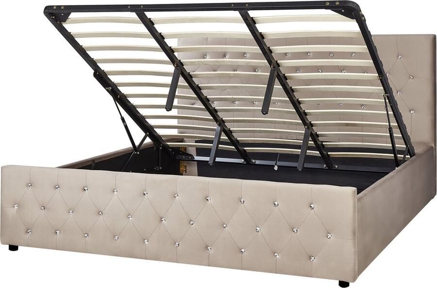 Beliani -AMIENS -Bed met opbergruimte-Taupe-180 x 200 cm-Fluweel