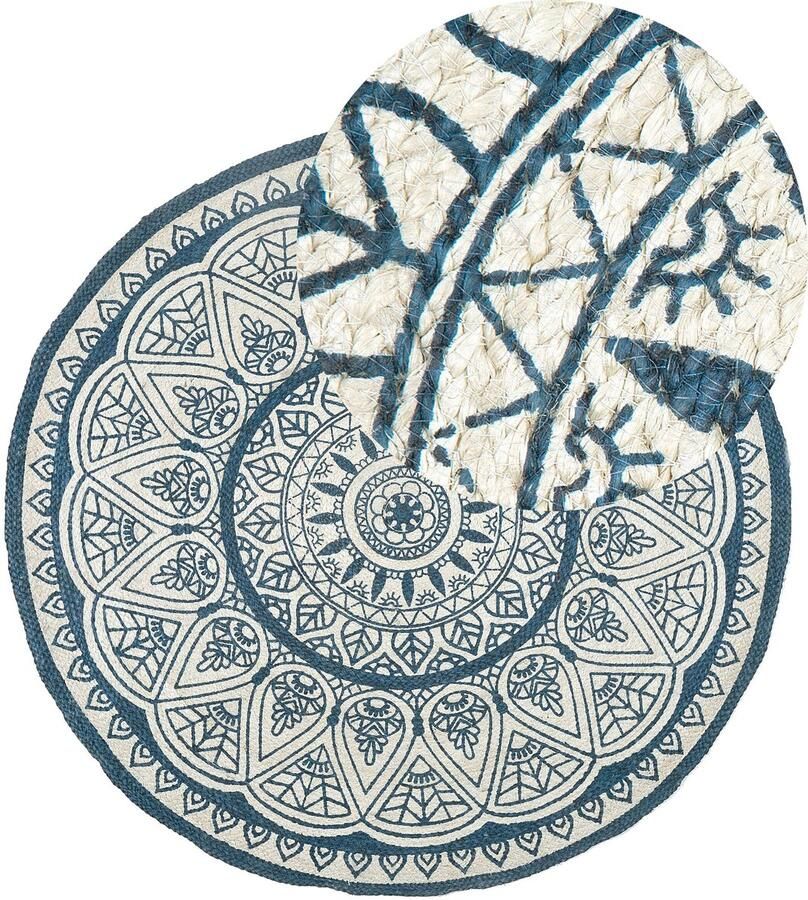 Beliani ANADERE Laagpolig vloerkleed Blauw 120 cm Jute - Foto 2