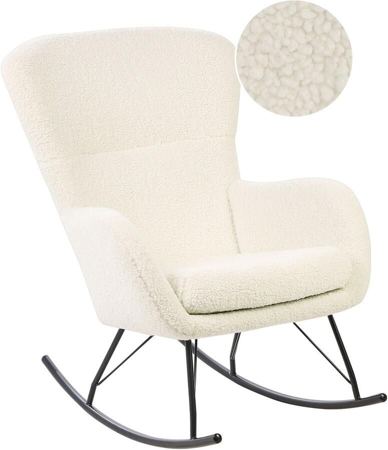 Beliani Schommelstoel ANASET Bouclé Lichtbeige - Foto 2