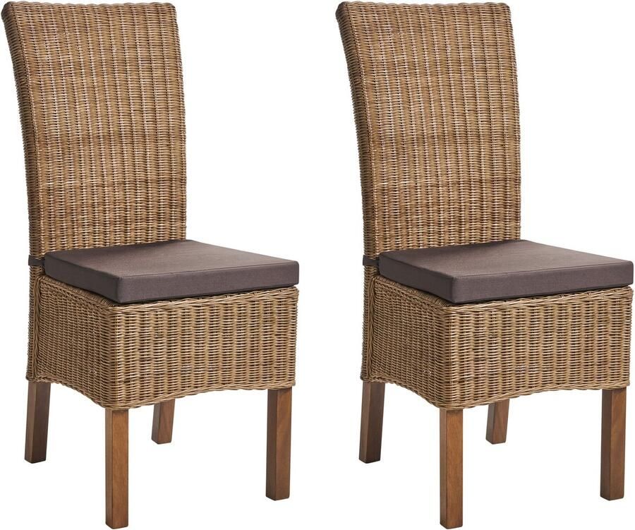 Beliani ANDES Eetkamerstoel set van 2 Bruin Rotan