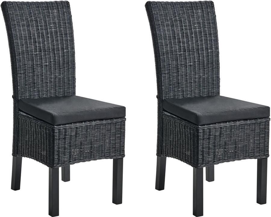 Beliani ANDES Eetkamerstoel set van 2 Zwart Rotan