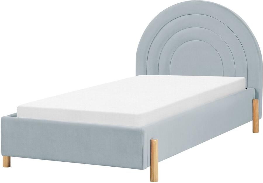 Beliani ANET Bed Lichtblauw 90 x 200 cm Fluweel